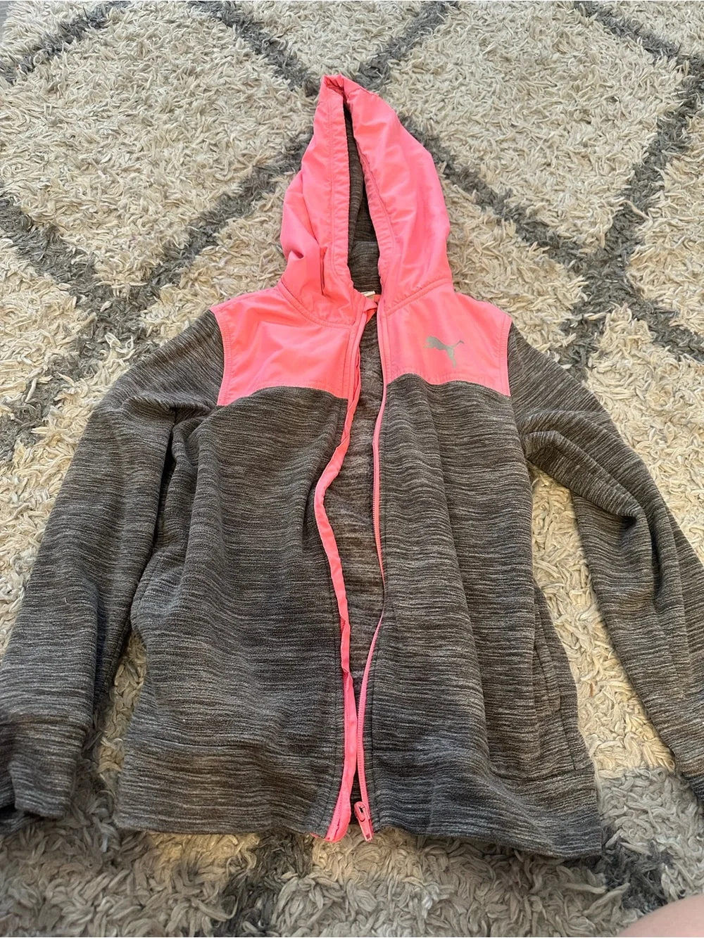 Puma Gray and Neon Pink Hooded Zip-Up Jacket